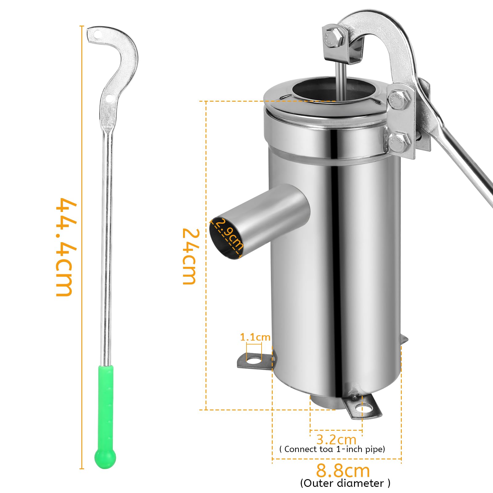 DBREAKS Pompa manuale per acqua in acciaio inossidabile, pompa da giardino per pozzi fino a 10 m di profondità, per case, giardini domestici, cortili, stagni - 4