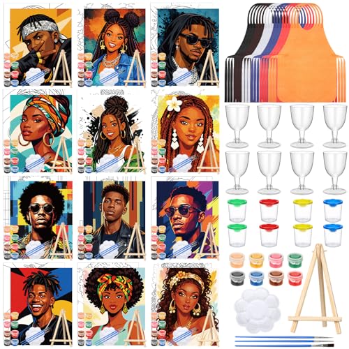 Sherr 96 Pcs 12 Sets Pre Drawn Canvas Kit for Painting Craft Sip and Paint Kit for Adults Pre Printed Canvas Painting Favor for DIY Birthday Gifts Adults Date Party 8 x 10 Inch (Gentlemen and Lady)