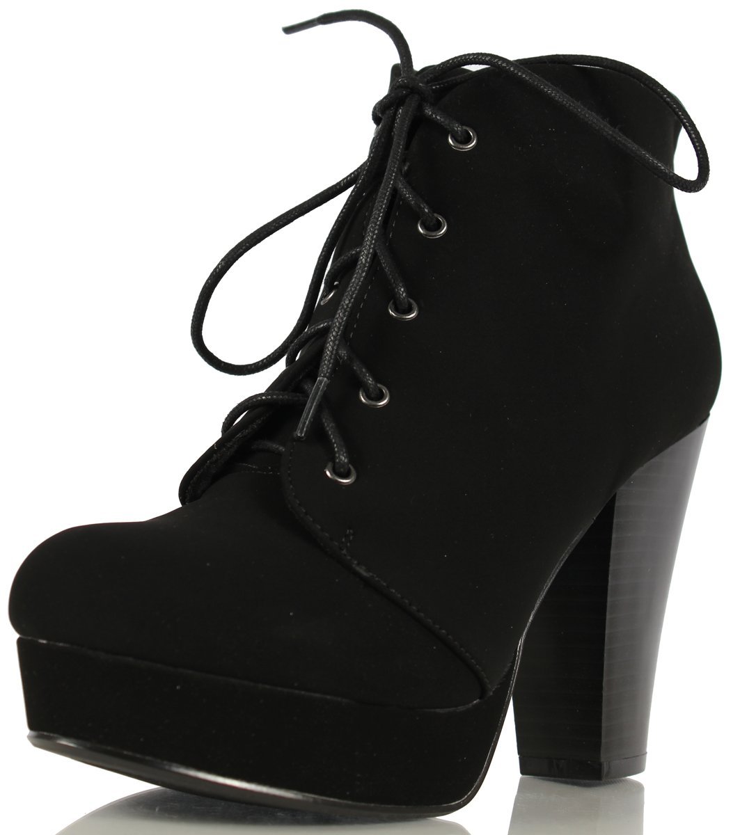 Soda Women's Agenda Ankle Lace Up Platform Chunky Heel Ankle Bootie