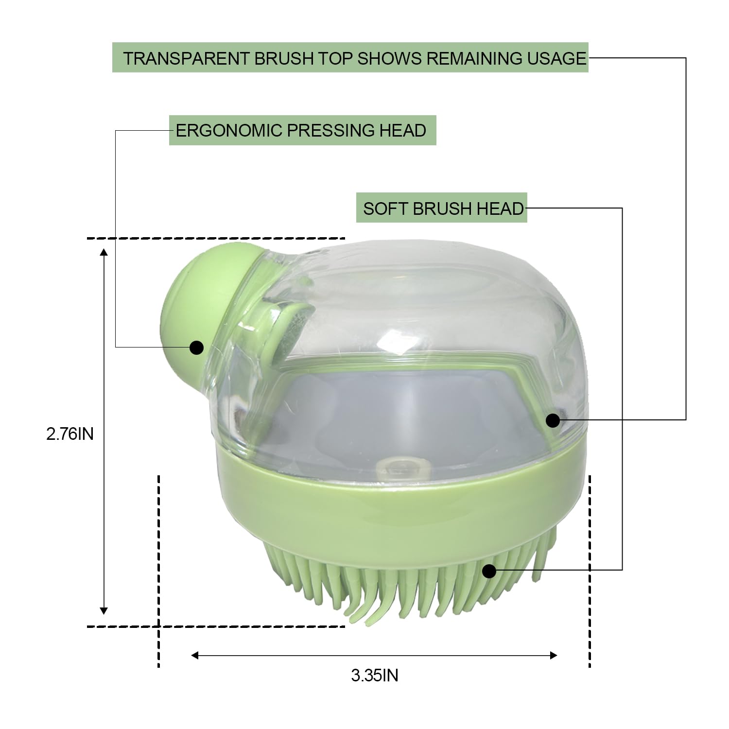 Pet brush, pet massage brush for cats and dogs, multifunctional bath brush with shampoo dispenser, suitable for puppies and cats or other furry pets (Green)