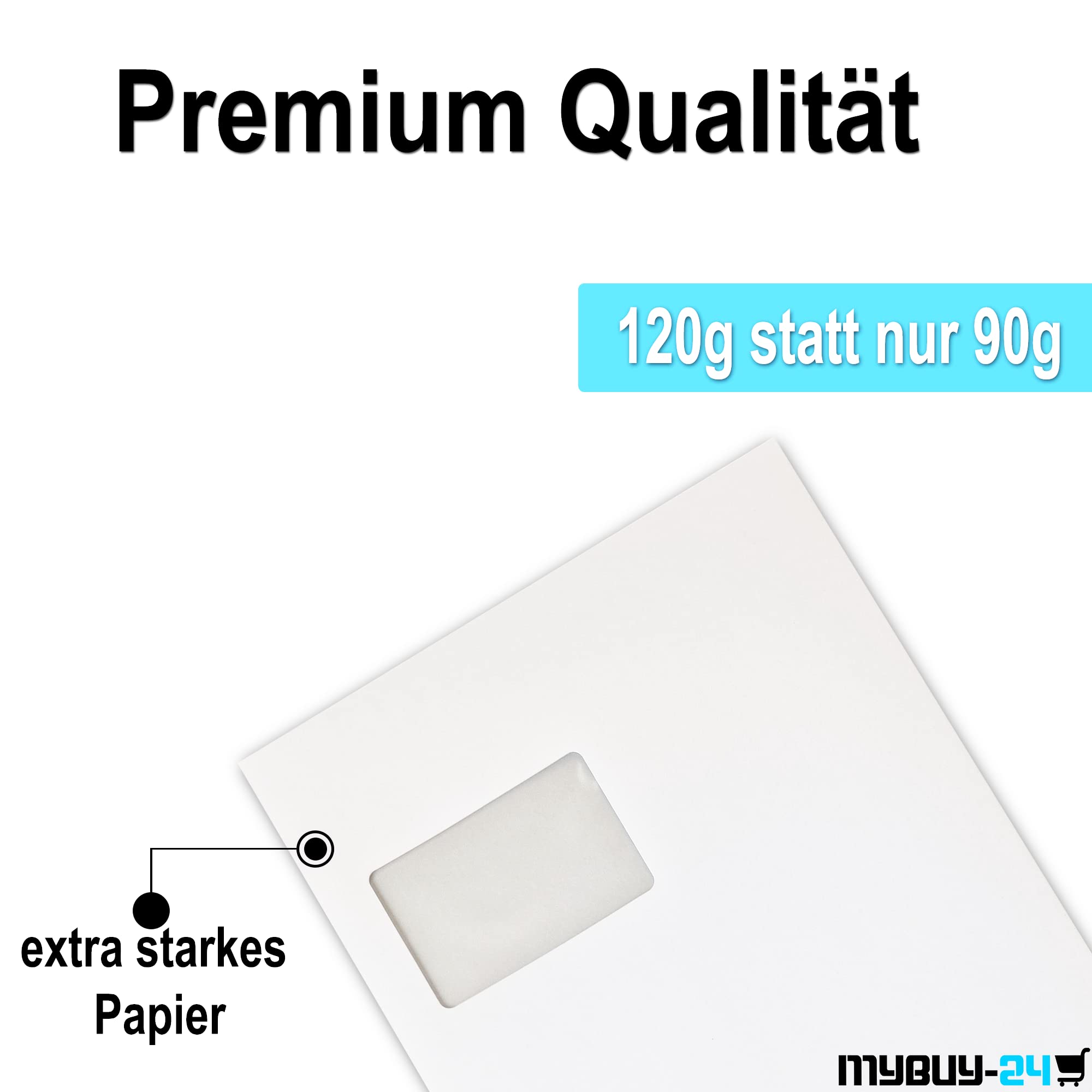 100x Versandtasche C4 A4 weiß mit Fenster, selbstklebend mit Abziehstreifen, mit grauen Innendruck, 120 g/qm, Maße 229 x 324 mm Umschläge Kuvert