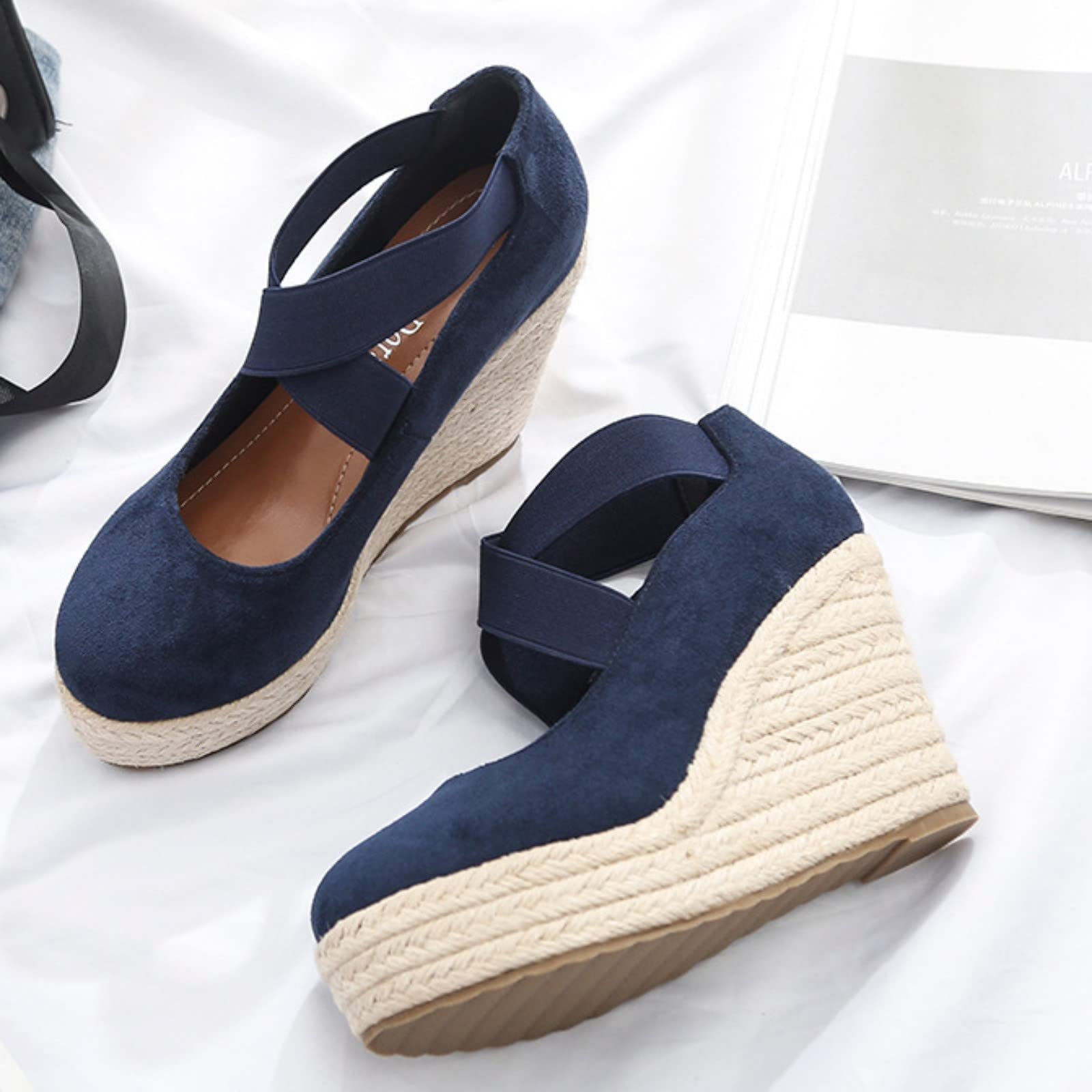 Sandalias Anchas Mujer Chanclas con Plataforma Zapatos de pescador de cuerda paja para mujer goma con punta redonda tacones altos para Chanclas Cuña Sandalias Senderismo