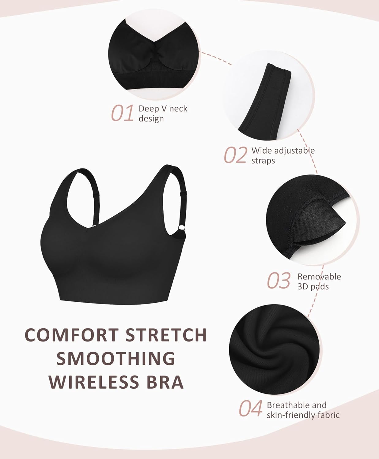 FeelinGirl Bralettes for Women No Underwire Comfortable Everyday Bras Deep V Seamless Full Coverage Wireless Bras - Image 4