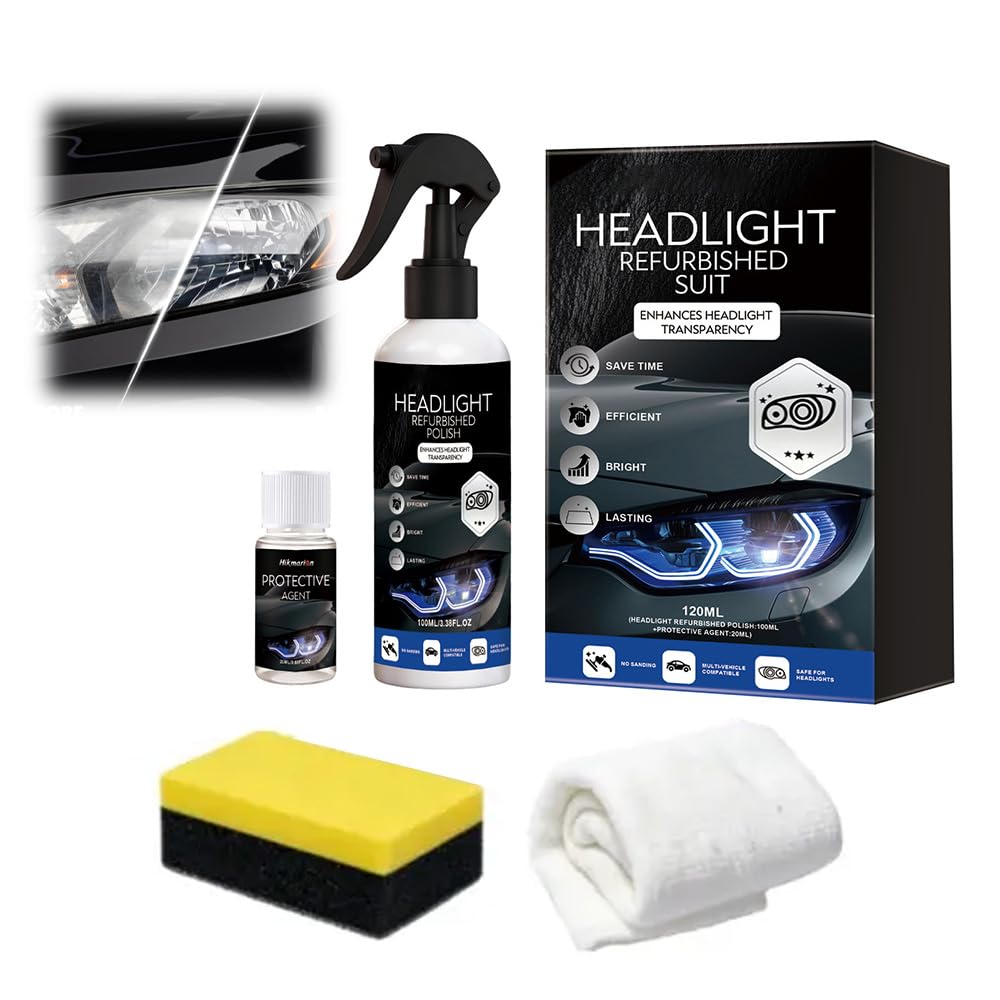 ROVIA Automotive Headlight Restoration Kit: Fast & Easy Car Headlight Cleaner for Oxidized, Yellowed Headlamps - Refurbishing Fluid Restores Clarity & Brightness for All Vehicle Types (1pcs) - 2