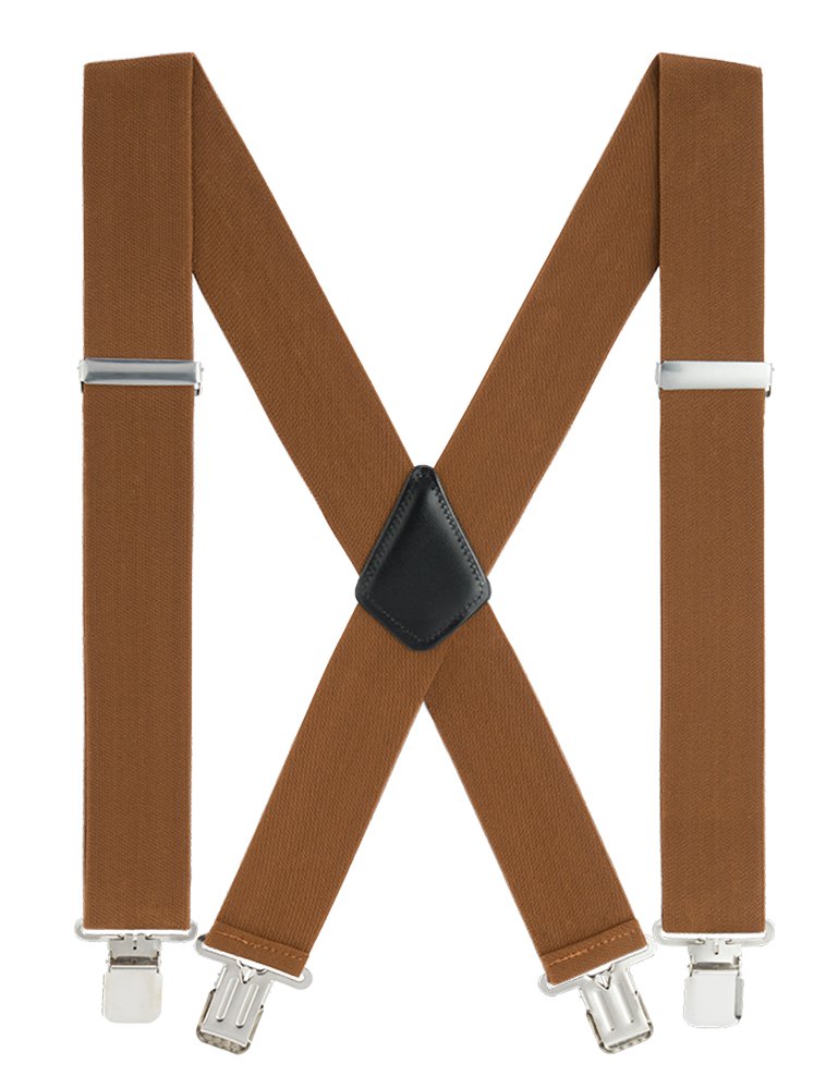 Grade CodeGradeCode Mens Work Suspenders, 2" Wide X-Back Adjustable Elastic Heavy Duty Clip Suspenders (Brown)