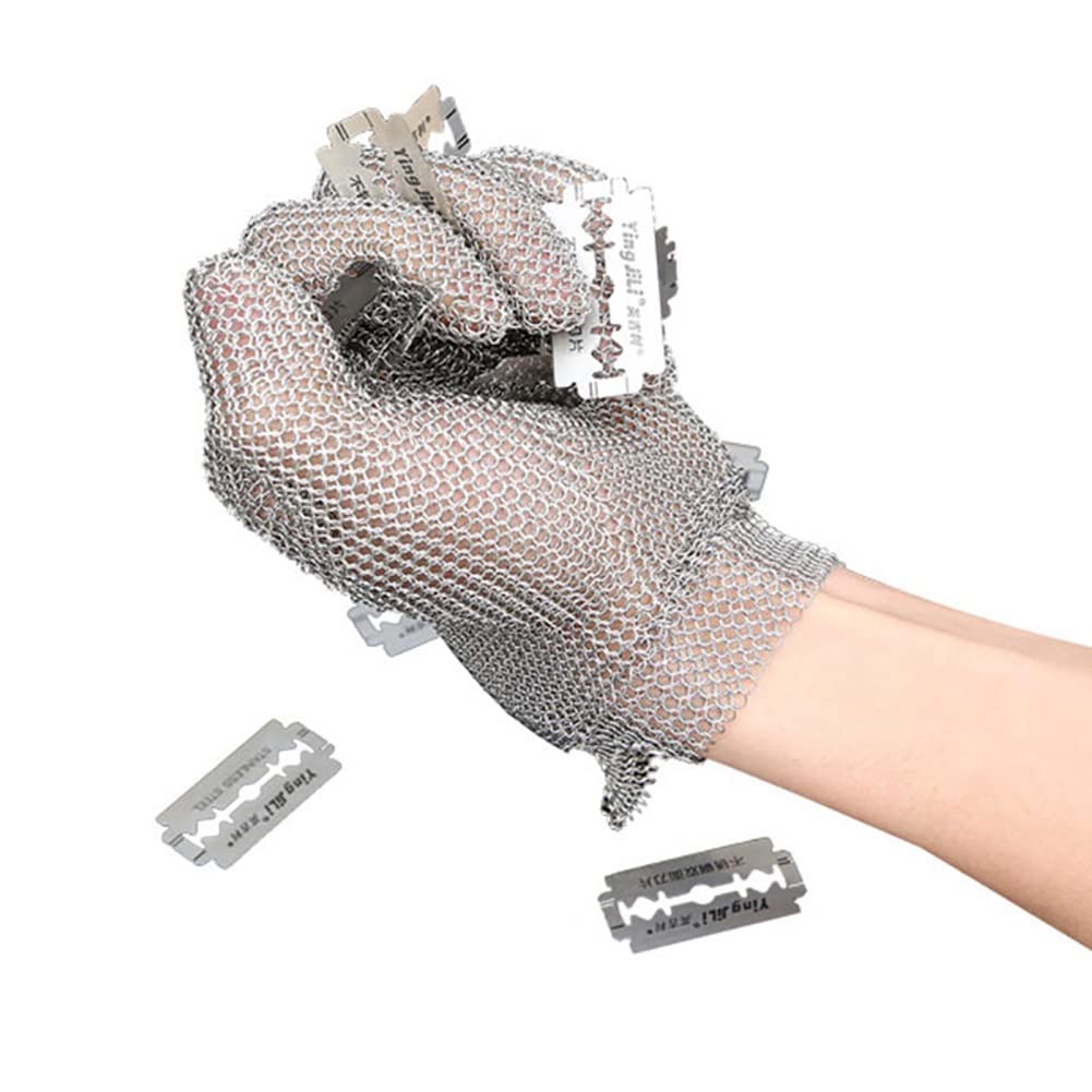 Guantes Resistentes a Cortes Guantes De Anillo De Acero Guantes De Trabajo De Seguridad, Guantes De Metal De Carnicería De Chef Anti-corte, For Manos A La Izquierda Y Derecha(XL/A pack of one)