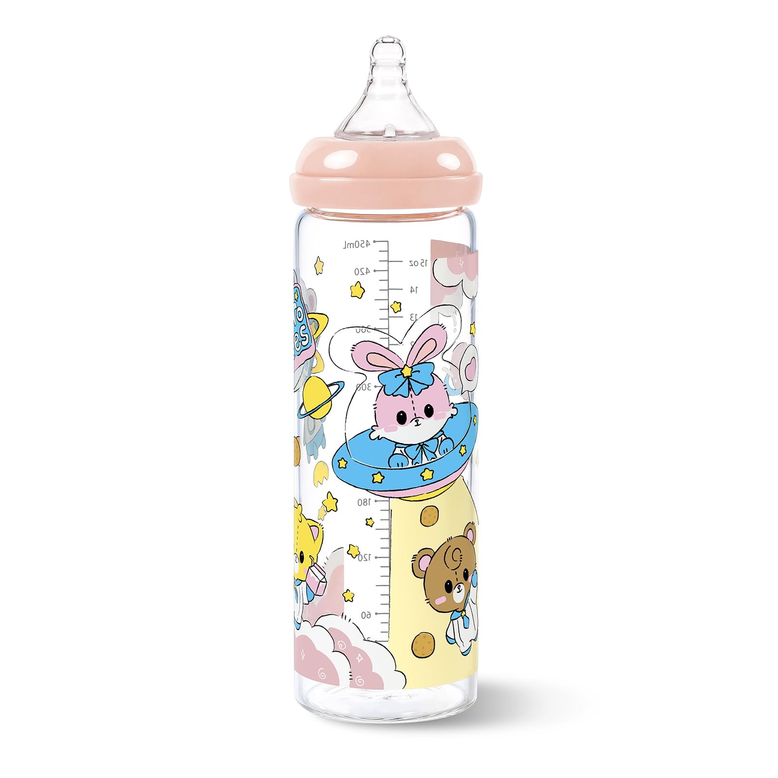 LittleForBig Adult Baby Bottle Ultra Printed Specialty Oversized Glass Feeding Baby Astros Pattern, Pink