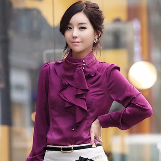 正規品格安】 シャツ ブラウス サテンブラウス 襟 レース フリル