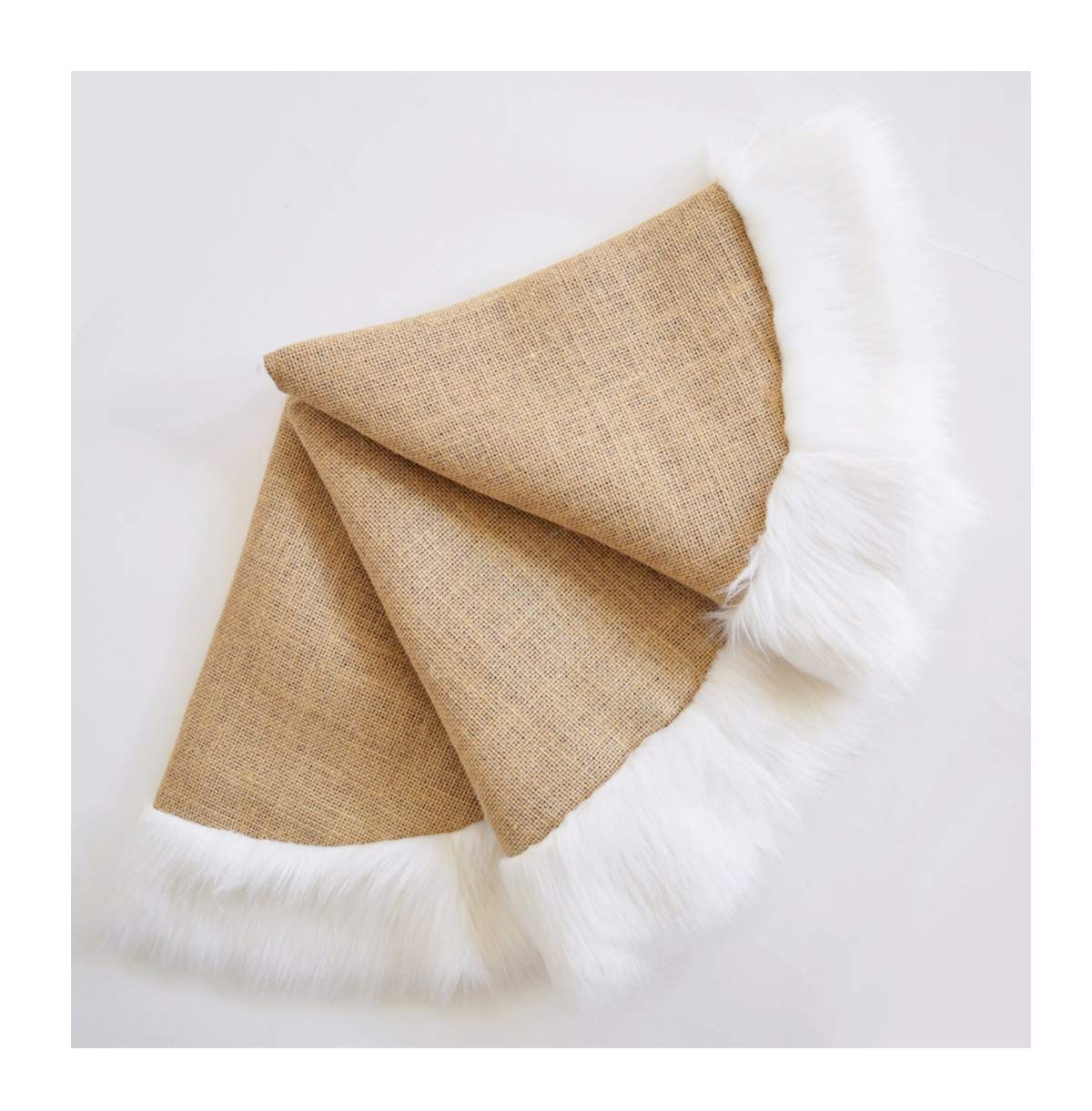 Fennco Styles Rustic Burlap White Faux Fur Trim Tree Skirt 72 Inch Round - Natural Christmas Tree Skirt for Holiday, Home Decor, Family Gathering and Special Occasion