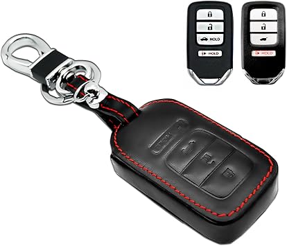 MECHCOS Compatible with Honda Accord CR-V Civic HR-V Pilot CR-Z Fit Crosstour Odyssey Ridgeline Insight Key Fob Cover Case Leather Protector Key Chain Holder
