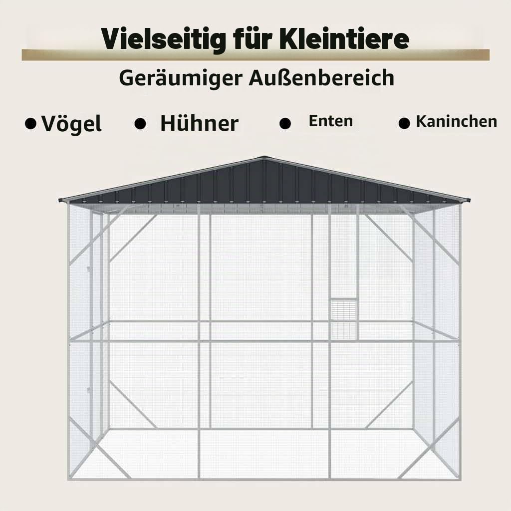 vidaXL Vogelkäfig Anthrazit 227 x 310 x 247 cm Verzinkter Stahl, Garten und Terrasse, modernes Vogelschutzhaus, rechteckiger Käfig, geräumiger Lebensraum
