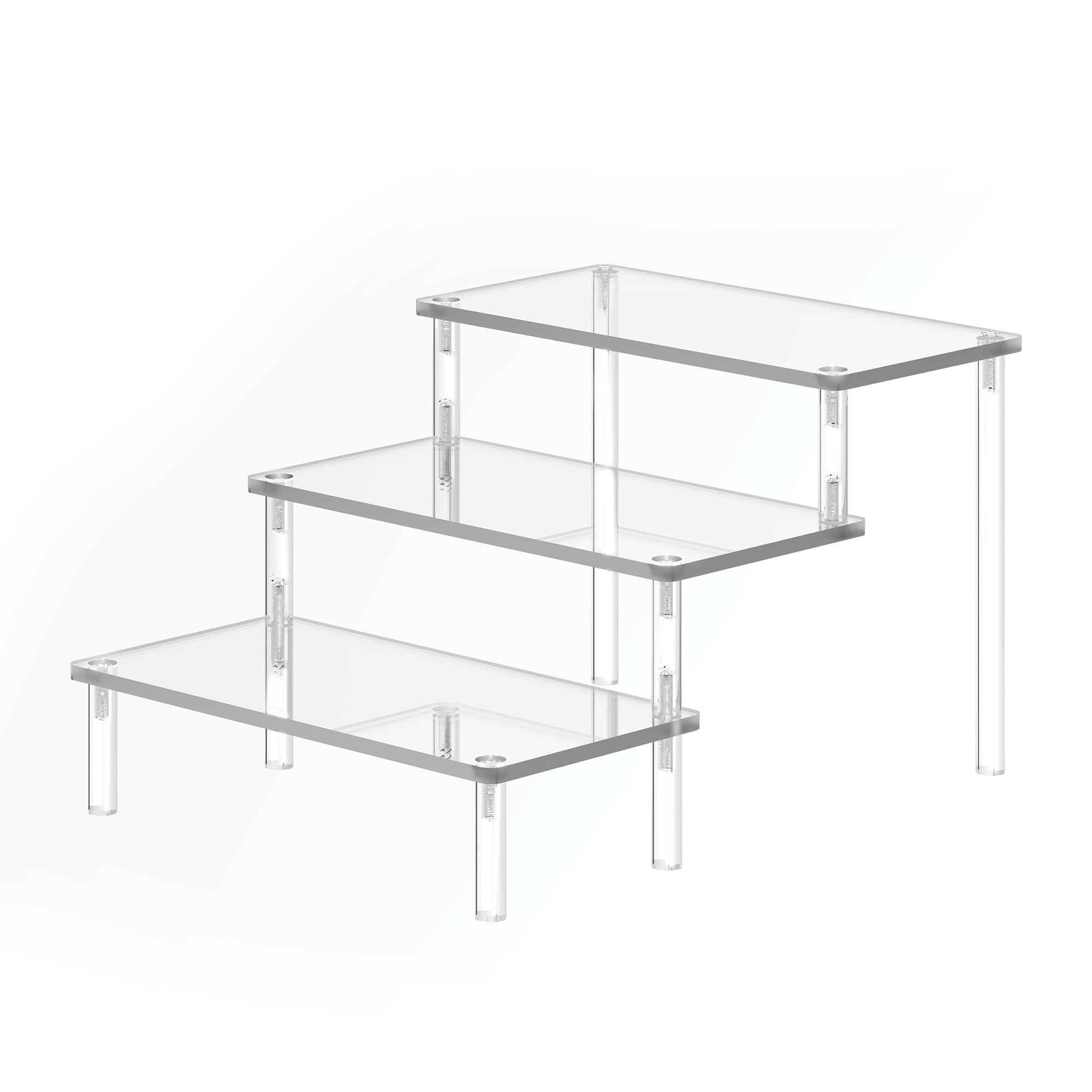 INCETUE 3 Tier Clear Riser Acrylic Display Stands, 20cm Perfume Stand Organiser Display Shelf, 5mm Thick Tiered Rack for Fragrance, Aftershave, Makeup, Desserts, Collectibles
