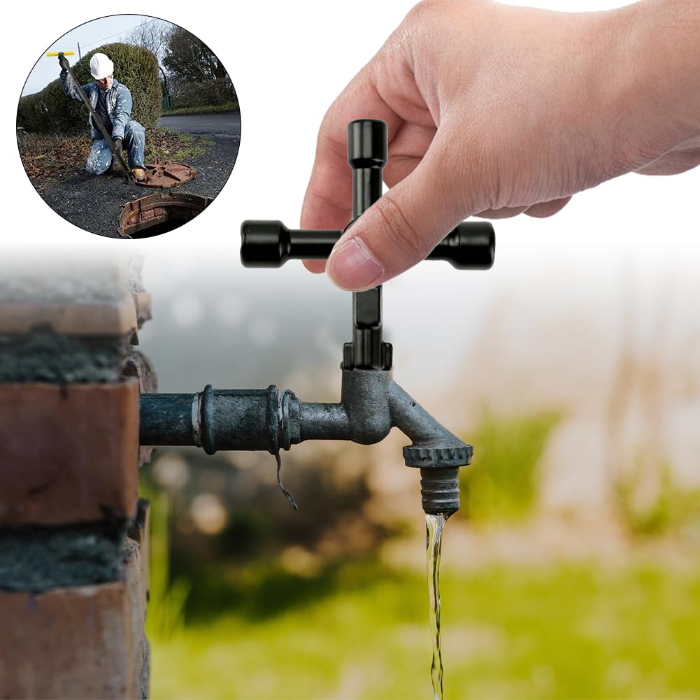 Clé Compteur d'Eau Réglable et Pliable, Poignée en T | Universelle Longueur Réglable et Format Pliable pour l'Entretien des Compteurs d'Eau, Conduites et Vannes