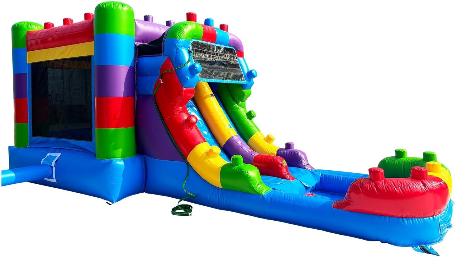 Semi Commercial Inflatable Water Slide Bounce House for Big Kids,Small Jumping Area, Big Slide for Backyard Party,100% PVC (Building Block Ver2 with Blower)