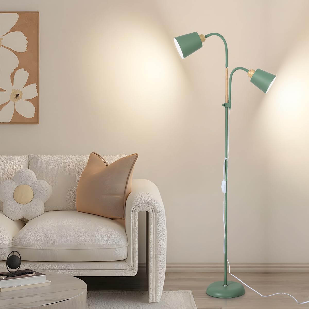 ANTENLICHT YOYO Stehlampe mit leselampe | E27 Fassung max. 60W | 360° schwenkbare Stehleuchte mit 2 Lampenköpfen | Vintage Modern Metall Stehlampe für Wohnzimmer | Höhe 159cm Grün ohne Birne