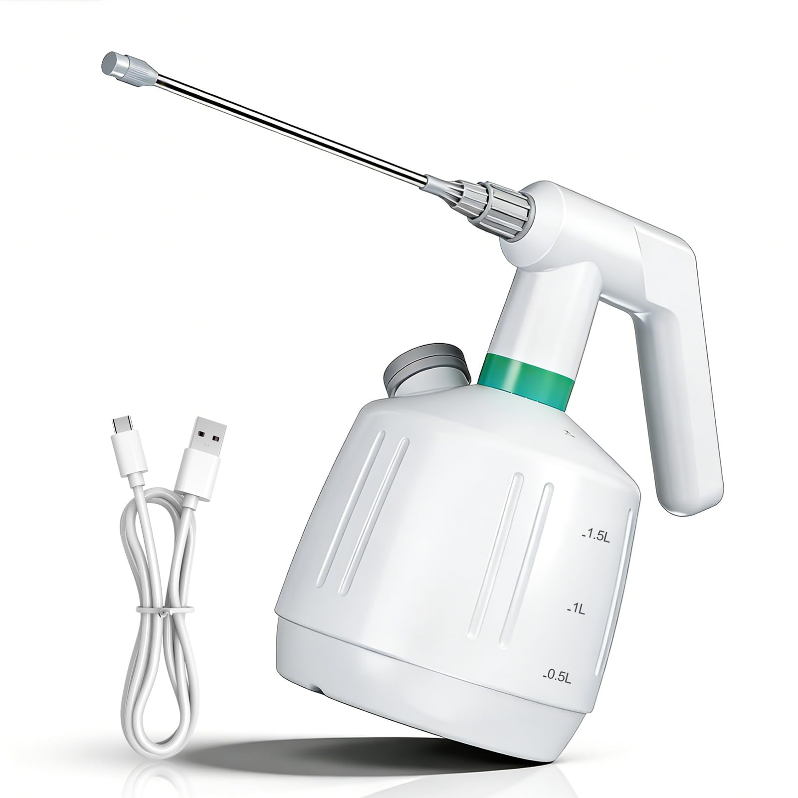 Akku Drucksprüher 2L, Elektrische Sprühflasche, Schaumsprüher, Pumpsprühflasche, USB C Pumpflasche Mit Lange Stange Und Verstellbarer Düse Für Autowäsche,Garten,Pflanzenpflege & Haushalt Reinigung