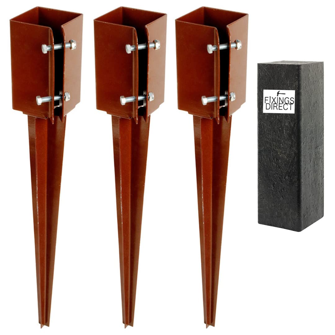 [FIXINGS DIRECT®] 100mm (4") Industrial Fence Post Spike Support 750mm Long Drive Down Post Spike Kit (Includes Free Driving Tool) (3)