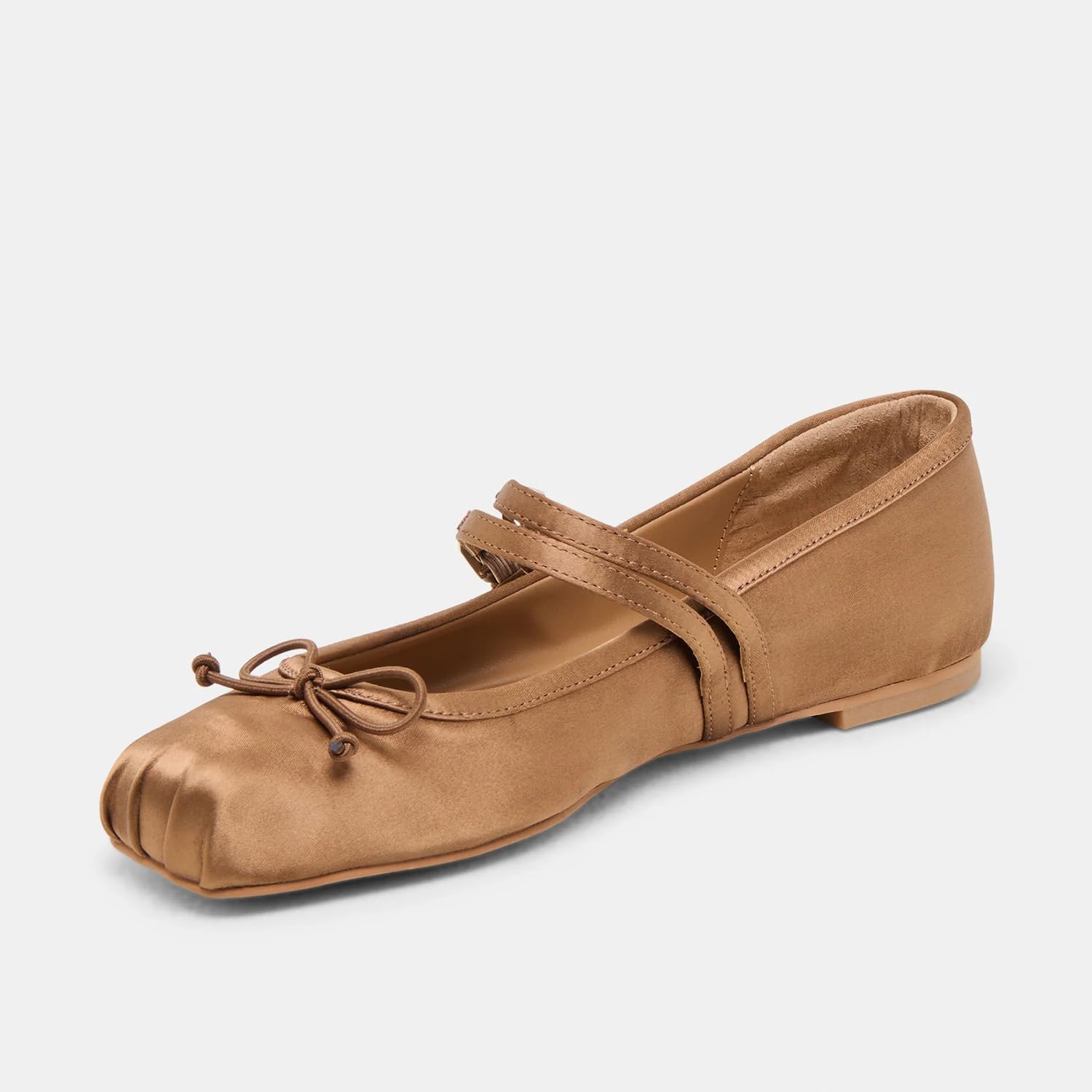 Satin Ballet Flats for Women Square Toe Double Buckle Strap Mary Jane Flat Cute Bow Knot Ballerina Wedding Shoes
