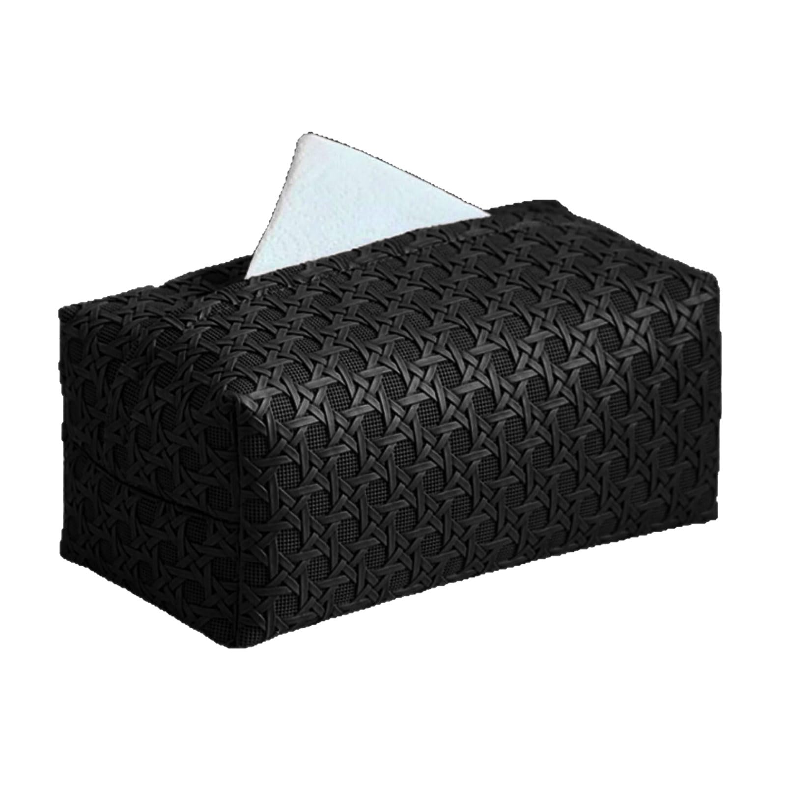 Multipurpose PU Leather Tissue Box Cover Rattan Weave Waterproof Easy Cleaning for Household Automotive Use Tissue Box Holder