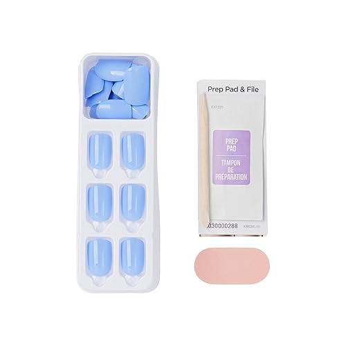 Miniatura 9 de KISS imPRESS Uñas a presión sin pegamento, 'Baby why so Blue', Azul, Tamaño corto, Forma cuadrada, Incluye 30 uñas, almohadilla de preparación, hoja