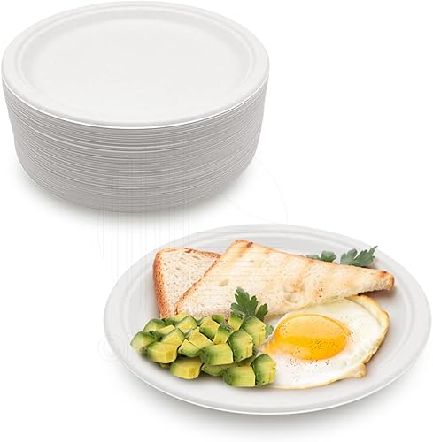 Miniatura 1 de OrienTreeN Platos 100 compostables de 10 pulgadas de alta resistencia paquete de 125 unidades Plato de bagazo blanco desechable ecológico hecho de