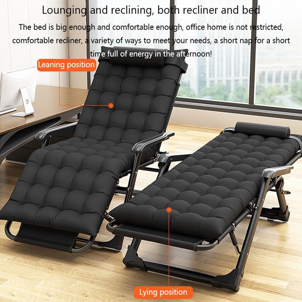 3 in 1 Folding Camping Bed, Adjustable Lounge Chair with Mattress and Pillow, Home Office Nap Lounger, Beach Pool Deck for Travelling (Grey)