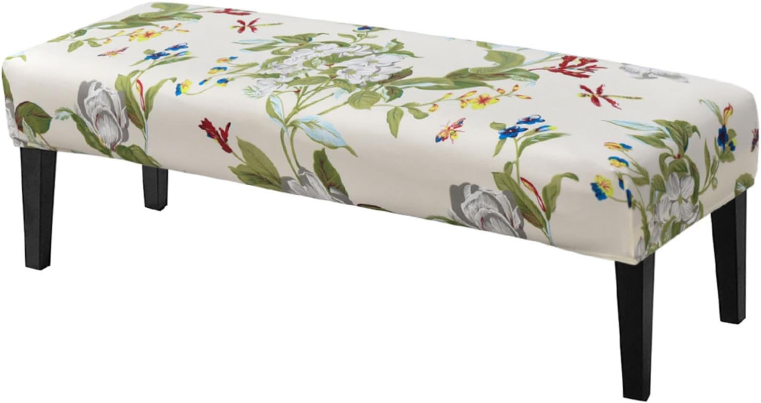 SearchI Dining Bench Cover, Stretch Washable Long Bench Seat Covers, Rectangle Dining Table Bench Slipover for Dining Room, Living Room, Kitchen(Beige Flower)