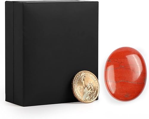 Miniatura 5 de Piedra de palma de 1.8" jaspe rojo ovalada piedra de preocupación curación y cristales chakra pulidos piedra de pulgar de bolsillo para aliviar la