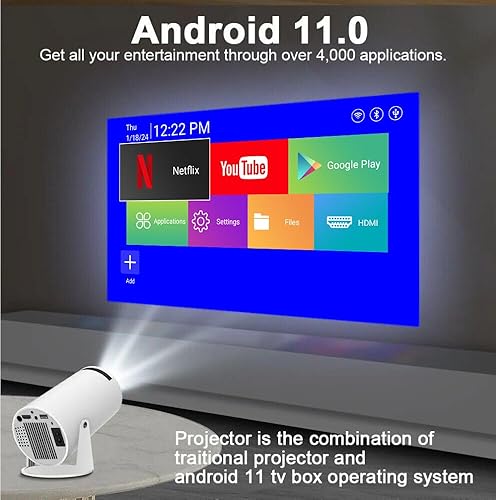 Miniatura 2 de Mini proyector de video portátil para televisión inteligente, soporte 4K con WiFi y Bluetooth, 1080P, sistema operativo Android 11.0, giratorio de