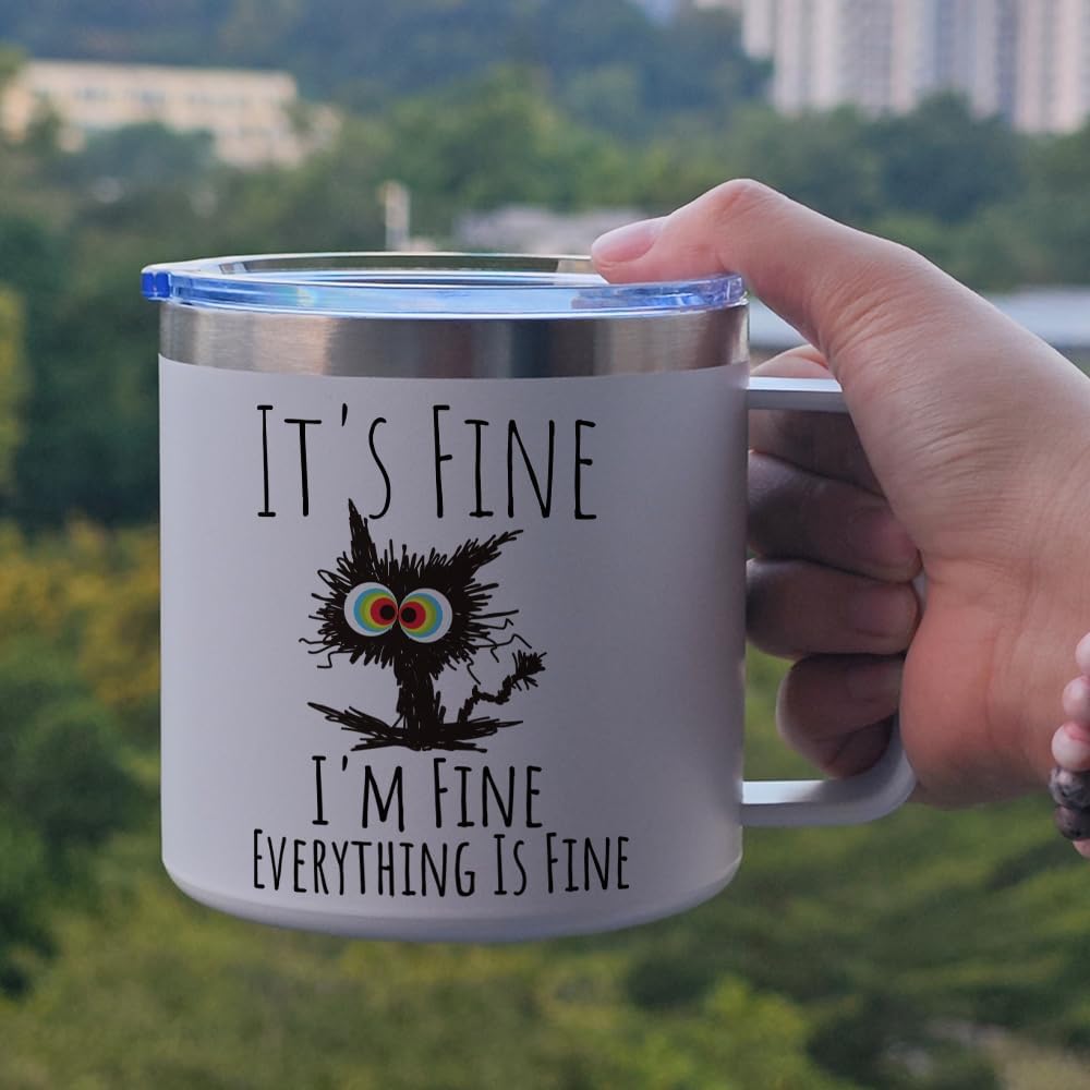 VLUG Fun Gag It's Fine I'm Fine Tumbler Cup Novelty Birthday Christmas Gift Mug for Coworker Cat Lover Women Men Friends, Funny Black Cat Gift for Work, Office, Parties, Stainless Steel 14oz - Image 2