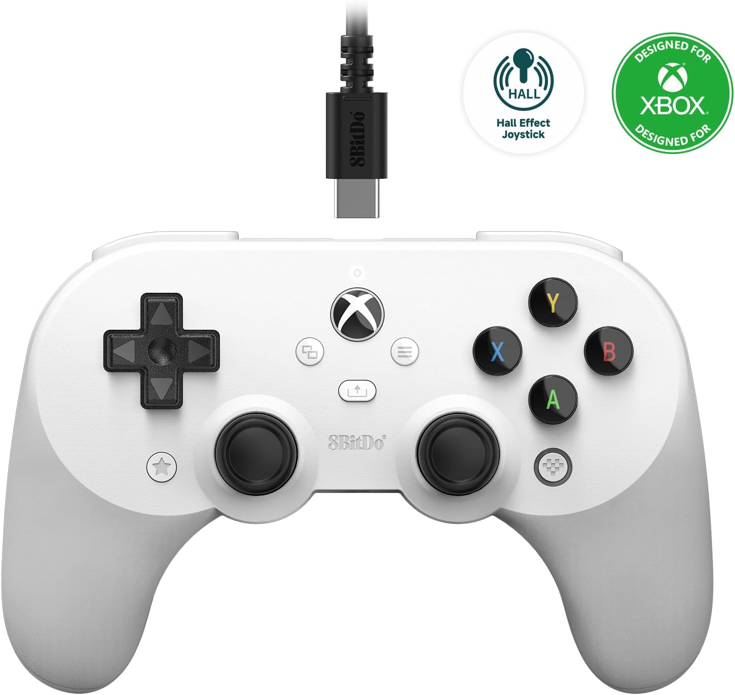 8Bitdo Pro 2 Wired Controller for Xbox, Hall Effect Joystick Update, 3.5mm Audio Jack, Compatible with Xbox Series X|S, Xbox One, Windows 10/11 - Officially Licensed (White)
