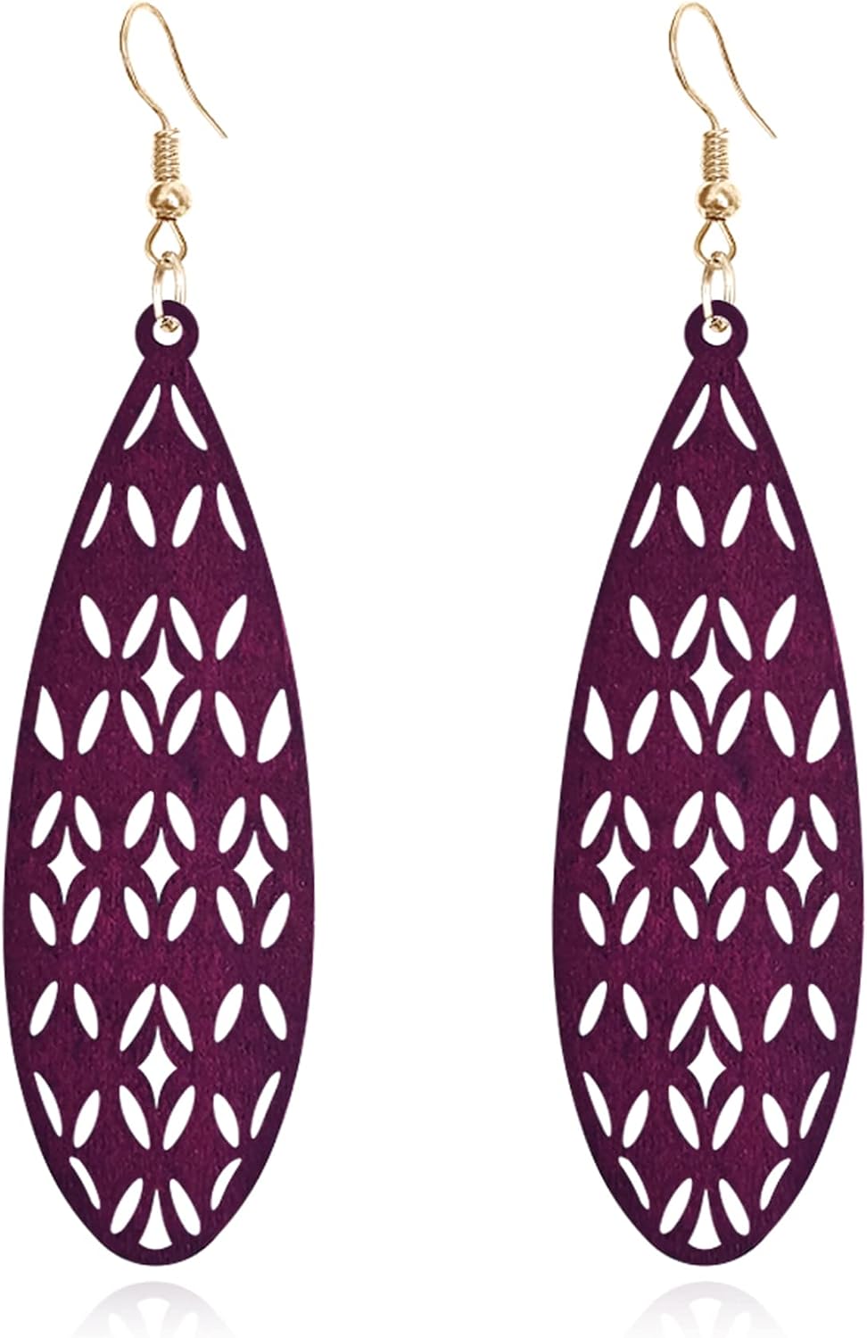 Unique Handmade Bohemian Lightweight Vintage Big Wooden Hollow Teardrop Dangle Drop Earrings Boho Hypoallergenic Geometry Nature Wood Earring for Women Statement Summer Jewelry Gifts