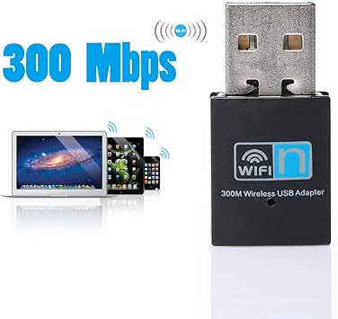 300Mbps USB WiFi Adapter, Wireless LAN Network Card Adapter Stick USB 2.0 Dongle for Desktop Laptop PC Windows 10 8 7 XP MAC OS (Plug-and-Play for Windows10)