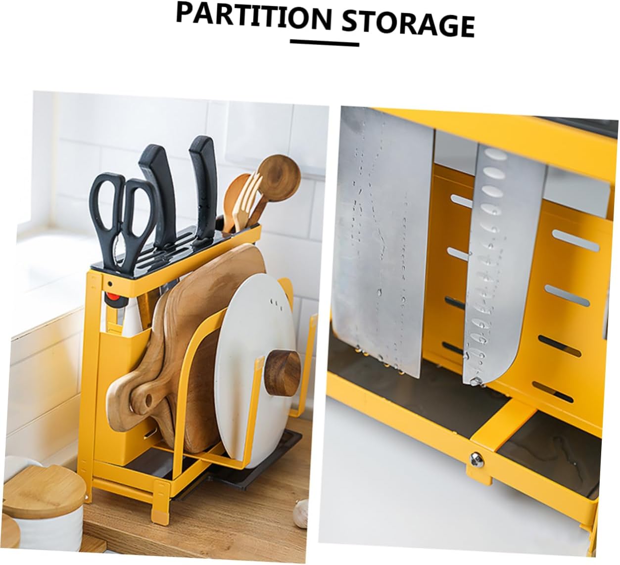 1Pc Multifunctional Kitchen Storage Rack Cutting Board and Utensil Holder Slip Design for Home Restaurant Use Yellow Organizer for Efficient Space Saving