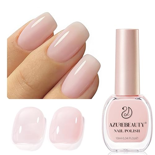 AZUREBEAUTY Esmalte de uñas rosa gelatina, transparente, color melocotón claro, translúcido, secado rápido, natural, regular, sin gel, hogar, salón