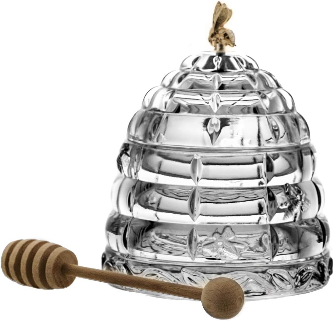 Pack of Aljulia Honey Pot with Spoon, Lead Crystal, Clear