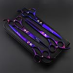 Purple Dragon Professional 7.0 inch 4PCS Pet Grooming Scissors Kit Japan Premium Steel Straight & Curved & Thinning Blade Dog Hair Cutting Shears Set with Case (Electroplating Purple)