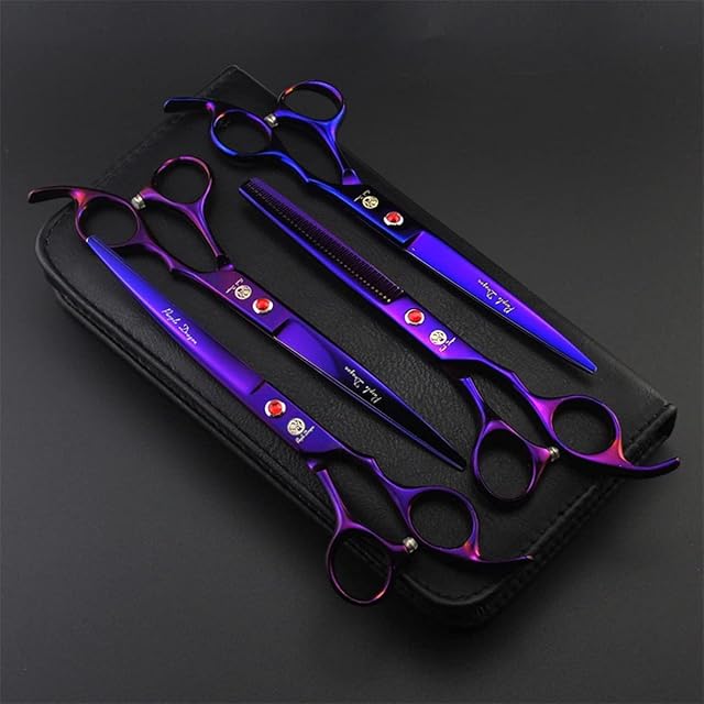 Foto 8 de 8 de Purple Dragon Kit Tijeras Pelaje Perro 7", 4 Piezas Púrpura con Estuche