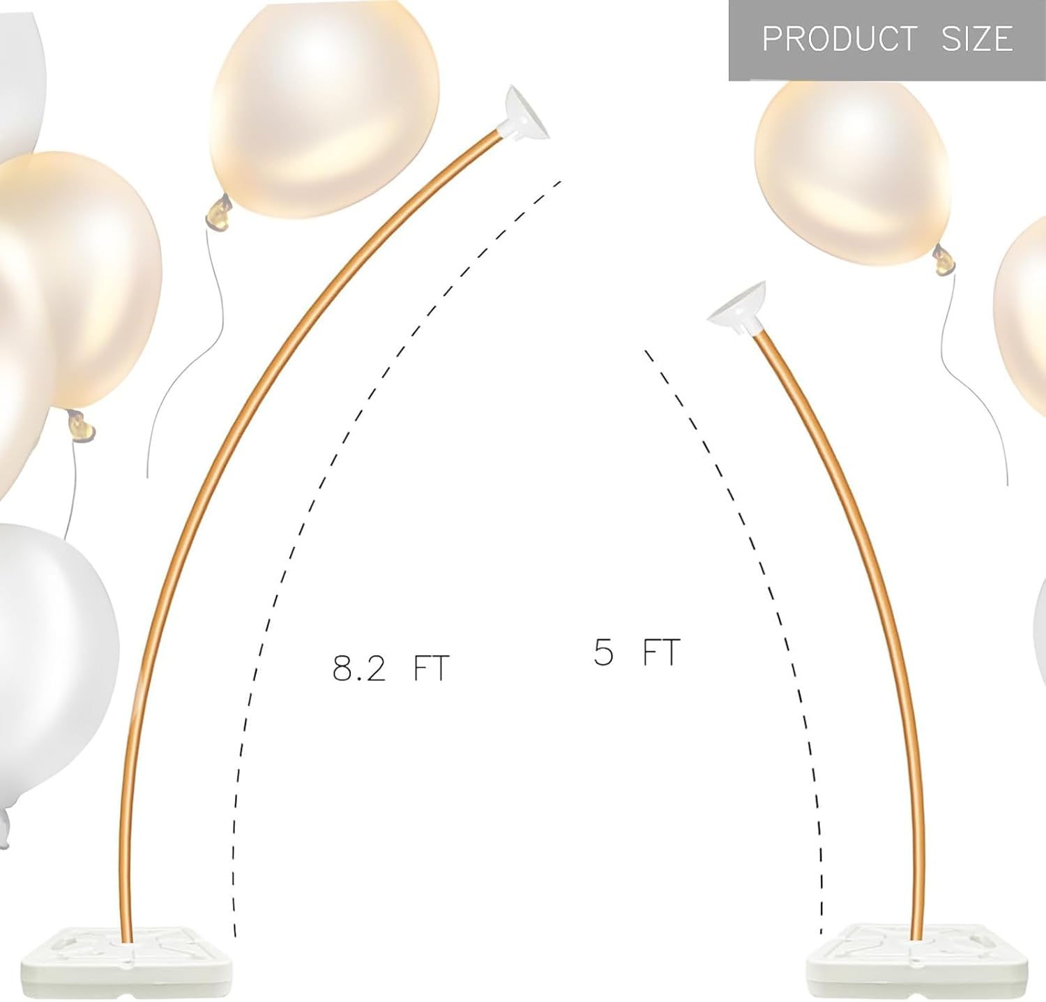 Balloon Arch Kit - Free Bending Shape, Balloon Column Stand Independent Suspended Standing, 12" Water-Filled Base - Ideal for Weddings, Baby Showers, and Birthday Parties (Golden 8.2ft & 5ft)