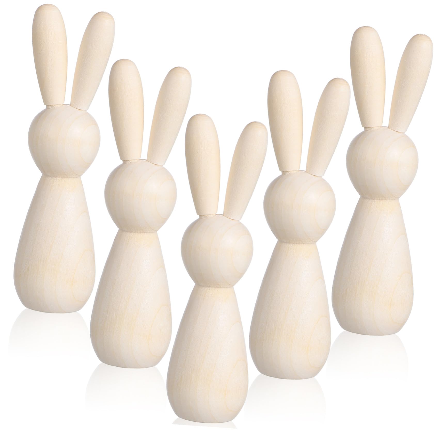Figuras Decorativas Mini Conejos de Madera sin Terminar para Bricolaje, 5 Piezas Natural, Superficie Lisa, para Manualidades Infantiles, Decoración de Habitaciones y Mesa, Uso Artesanal