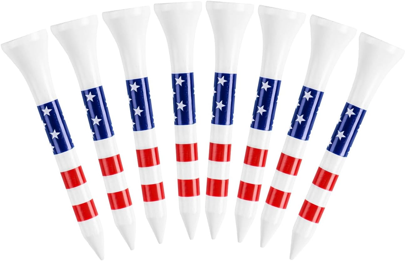 Stylish USA Flag Golf Tees Wood 1 1/2" 2 1/8" 2 3/4" 3 1/4" Value 500/1000 Pack, Durable Long Short Tees with Stripes for Consistent Height