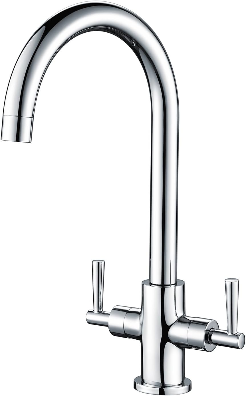 Hapilife Kitchen Sink Mixer Tap Monobloc Dual Lever Chrome 360° Swivel Spout Mono Kitchen Mixer Taps 1 Hole Twin Lever Sink Tap Stainless Steel