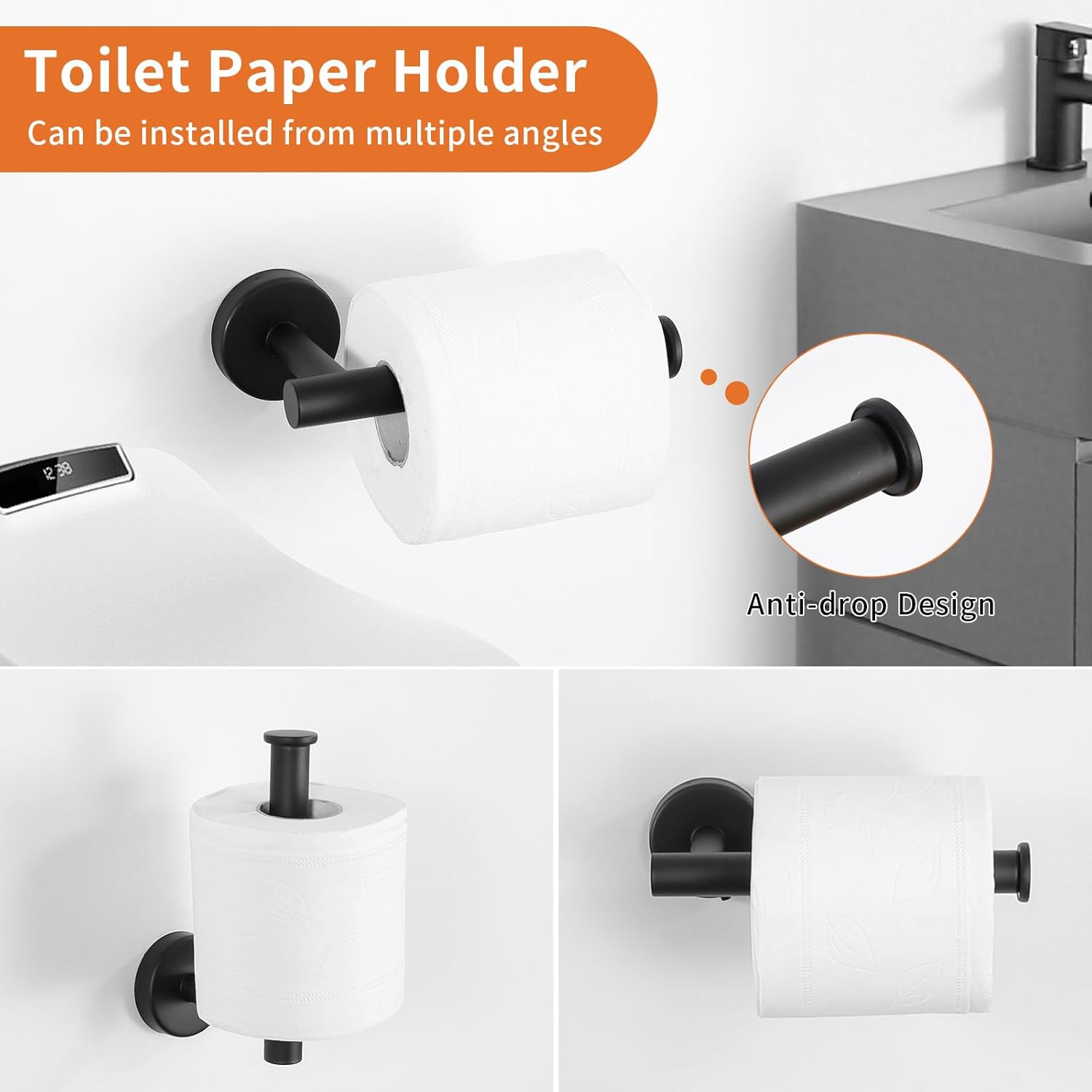 5-Piece Matte Black Bathroom Hardware Set, Towel Racks Set for Bathroom SUS304 Stainless Steel Toilet Paper Holder Wall Mounted, 24 Inch Modern Bathroom Accessories Kit - Image 6