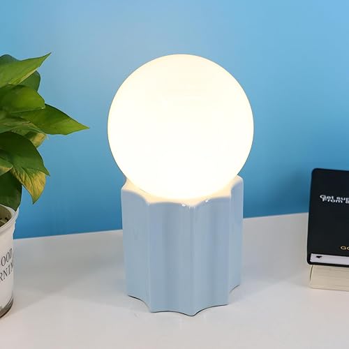 Miniatura 9 de Lámpara de mesa moderna de cerámica azul Base de cerámica blanca Jade redonda bola cristal acento lámpara