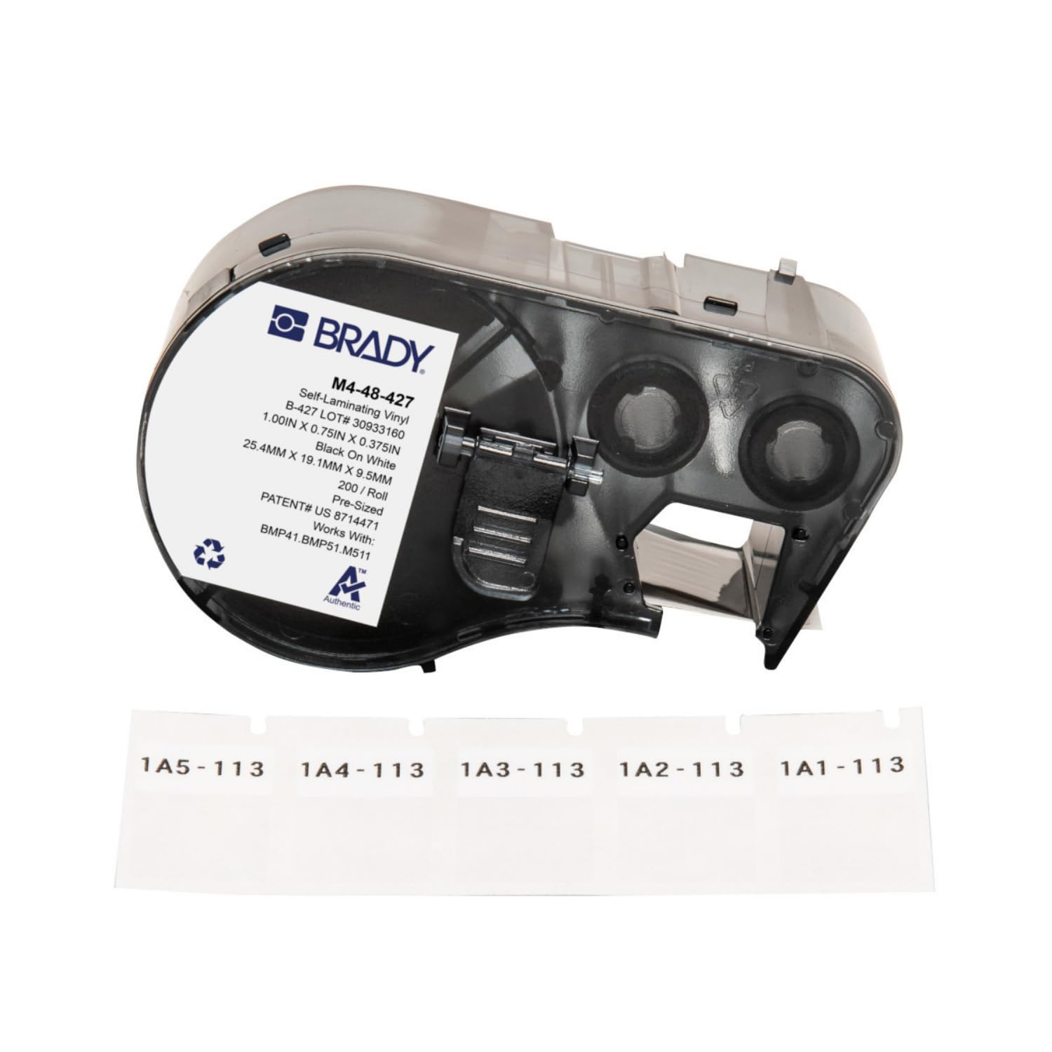 Brady Étiquettes en vinyle auto-protégé étiqueteuses BMP41/BMP51/BMP53/M511 - 200 Étiquettes imprimables adhésives - Noir sur blanc, transparent (19,05 mm (l) x 25,40 mm (H)) - M4-48-427