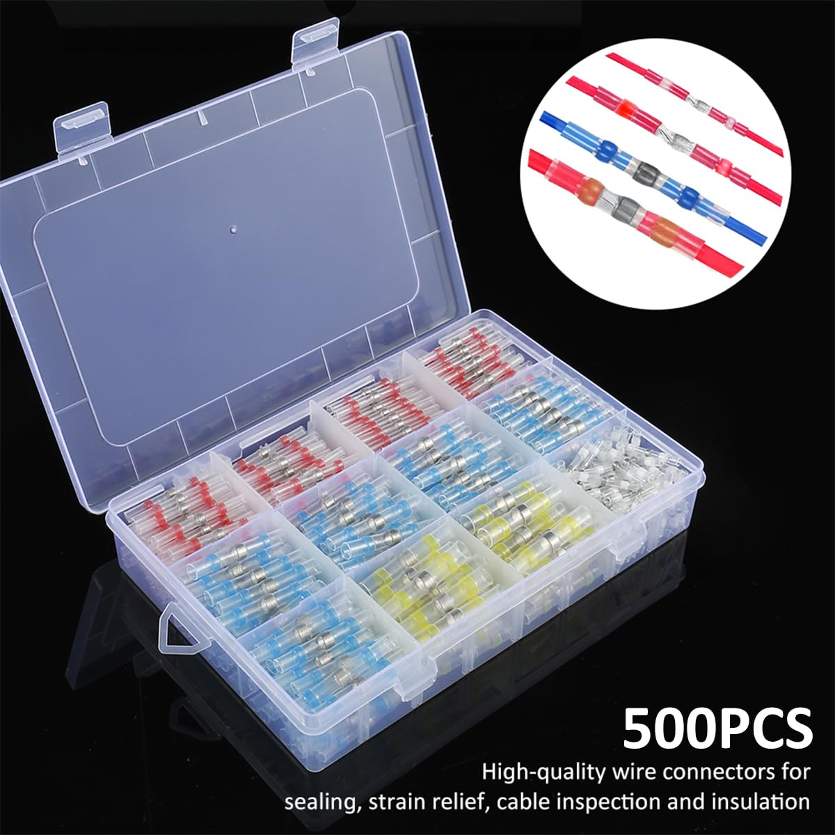 500PCS Solderstick, Waterproof Butt Connectors Solder Wire Connectors Kit, Original Insulated Electrical Terminal Butt Splice for car Marine Truck Trailer