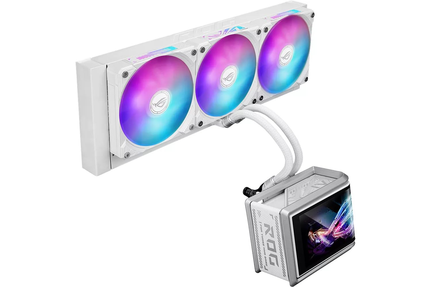 ASUS ROG RYUO IV SLC 360 ARGB - Enfriador líquido de CPU Todo en Uno (pantalla AMOLED curva de 6,67" para videos 3D, ventiladores ARGB premontados, potente bomba térmica, pasta térmica) (blanco)