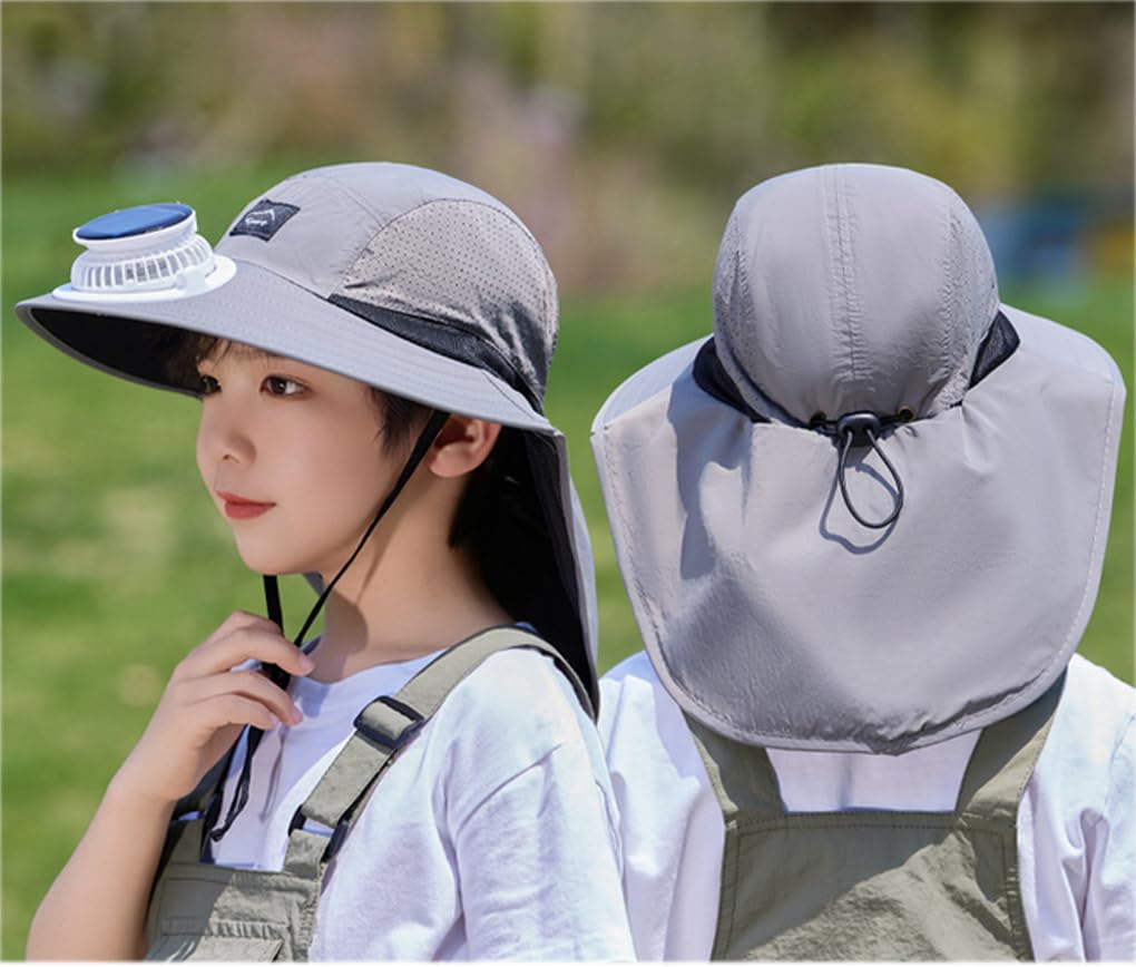 Sombrero de sol con ventilador solar USB para niños, con solapa para el cuello, sombrero de pesca, gorra de protección solar para adolescentes, niños y niñas
