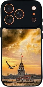Apple iPhone 17 Pro Max ile Uyumlu K z Kulesi Bask l , Mat Siyah, Yumu ak Silikon,  ok Emici Kapak K l f