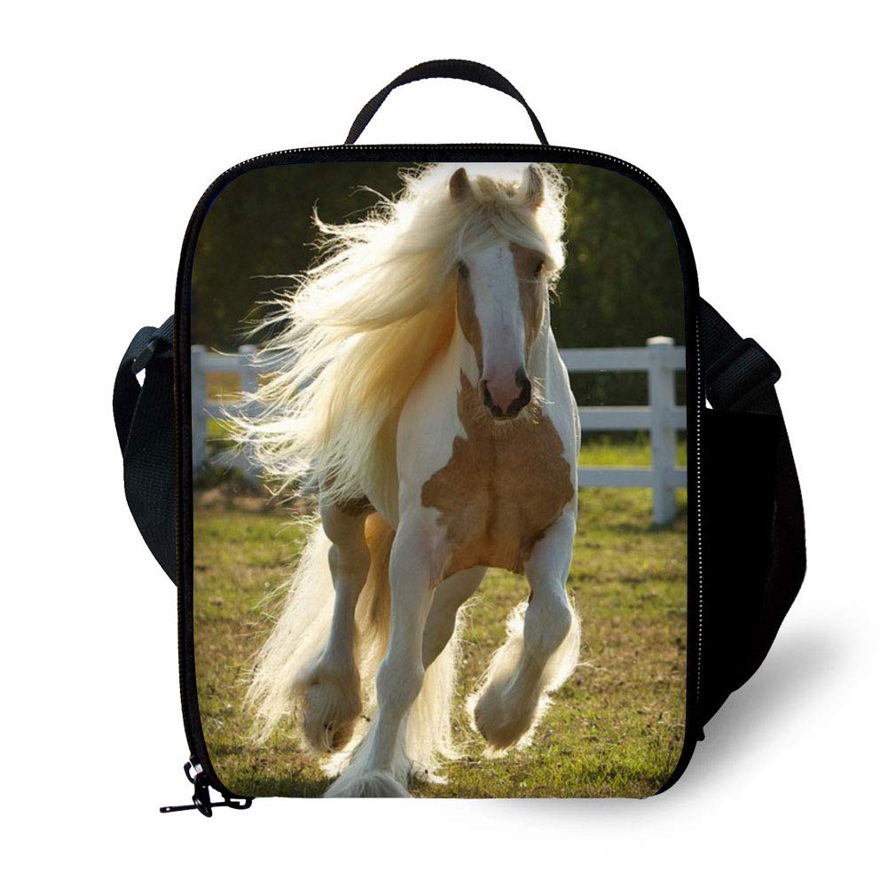 ANYFOCUS Lunch Bag,Reusable Insulated with Shoulder Strap Horse Print for Kids